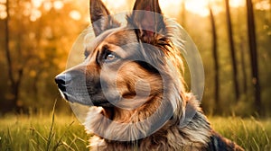 Dog with collar on looking off into the distance. Generative AI