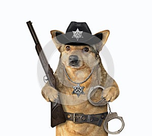 Dog cop with rifle and handcuffs