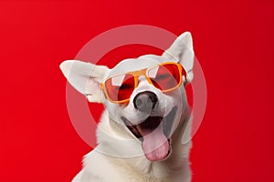 dog cute background  portrait funny stylish pet animal sunglasses smile. Generative AI.