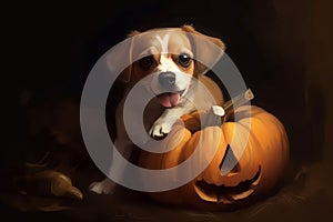 Dog cute pumpkin art. Generate Ai
