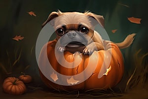 Dog cute pumpkin. Generate Ai
