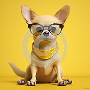 dog cute yellow glasses portrait chihuahua pet background clever puppy animal. Generative AI. photo