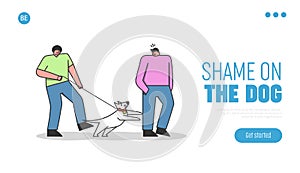 Dog danger landing page. Angry dog on leash attack man during walk with owner