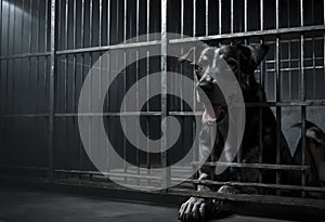 Dog in a dark prison cell. AI created. photo