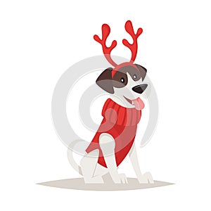 Dog with deer Christmas horns