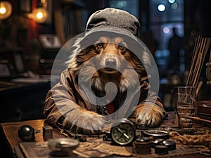 Dog detective with magnifying glass
