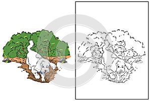 Dog dig soil in garden coloring page vector