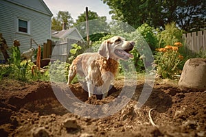 dog digging a hole in backyard for bone