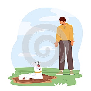 Dog Displaying Undesirable Behavior By Lying In A Dirty Puddle, Possibly Indicating A Behavioral Problem, Illustration