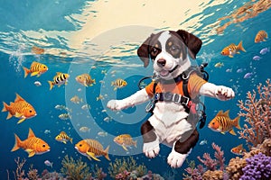 Dog diving in the ocean created with Generative AI