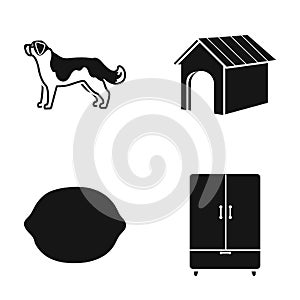 Dog, dog booth and other web icon in black style. lemon, cupboard icons in set collection.