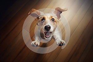 dog doggy fly white up pet animal background purebred jump cute. Generative AI. photo