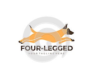 Dog, doggy, jumping dog, logo design. Animal, pet, dog training and dog handler, vector design