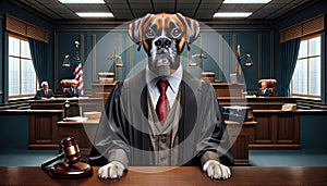 Dog Dressed as a Judge in Courtroom