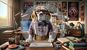 Dog Dressed as a Programmer Sitting at a Desk