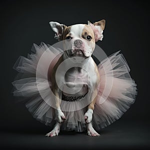 A dog dressed up in a tutu dog on black background generative AI