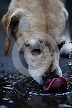 dog drinking water close-up. selective focus