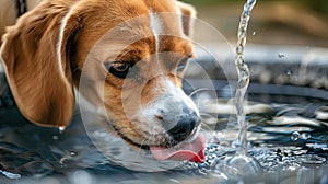 dog drinking water close-up. selective focus