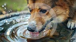 dog drinking water close-up. selective focus