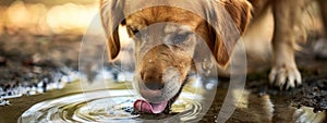 dog drinking water close-up. selective focus