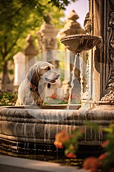 dog drinking water from a fountain on a hot day