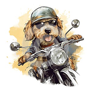 Dog driving a motorcycle in the summer Generative AI