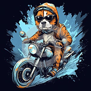 Dog driving a motorcycle in the summer Generative AI