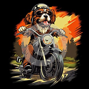 Dog driving a motorcycle in the summer Generative AI
