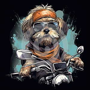 Dog driving a motorcycle in the summer Generative AI