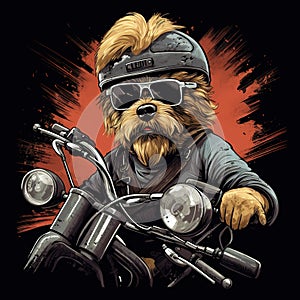 Dog driving a motorcycle in the summer Generative AI