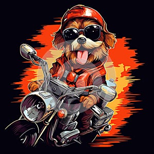 Dog driving a motorcycle in the summer Generative AI