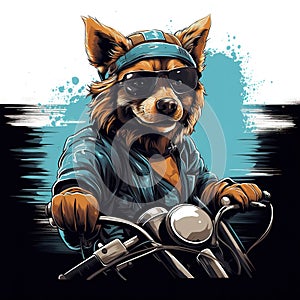 Dog driving a motorcycle in the summer Generative AI