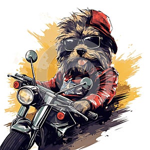 Dog driving a motorcycle in the summer Generative AI