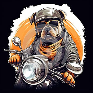 Dog driving a motorcycle in the summer Generative AI