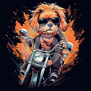 Dog driving a motorcycle in the summer Generative AI