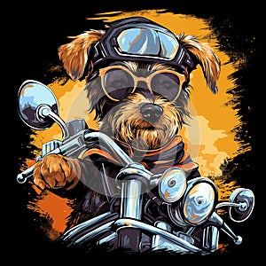 Dog driving a motorcycle in the summer Generative AI