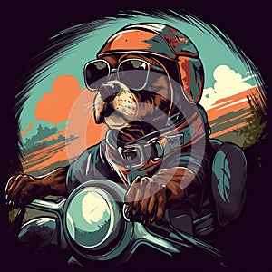 Dog driving a motorcycle in the summer Generative AI