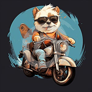 Dog driving a motorcycle in the summer Generative AI