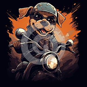 Dog driving a motorcycle in the summer Generative AI