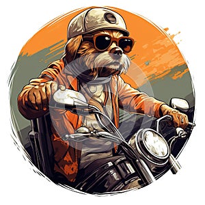 Dog driving a motorcycle in the summer Generative AI