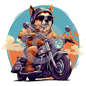 Dog driving a motorcycle in the summer Generative AI