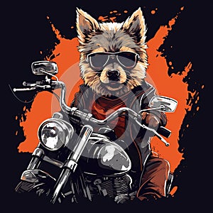 Dog driving a motorcycle in the summer Generative AI