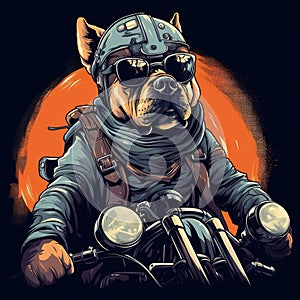 Dog driving a motorcycle in the summer Generative AI