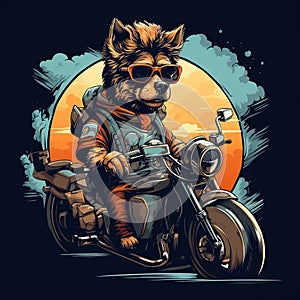 Dog driving a motorcycle in the summer Generative AI