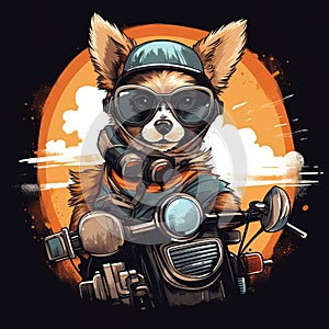 Dog driving a motorcycle in the summer Generative AI