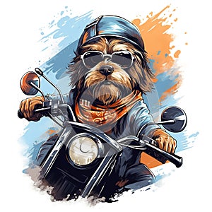 Dog driving a motorcycle in the summer Generative AI