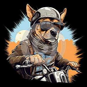 Dog driving a motorcycle in the summer Generative AI