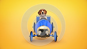 Dog driving toy car. 3d