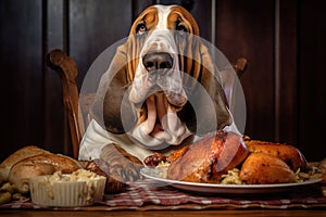 Dog Eating Thanksgiving Dinner at Table