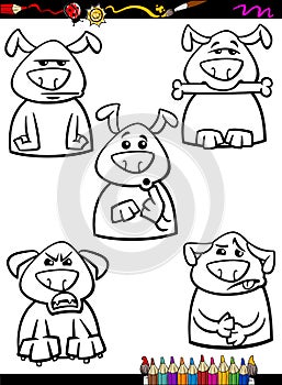 Dog emotion set cartoon coloring page